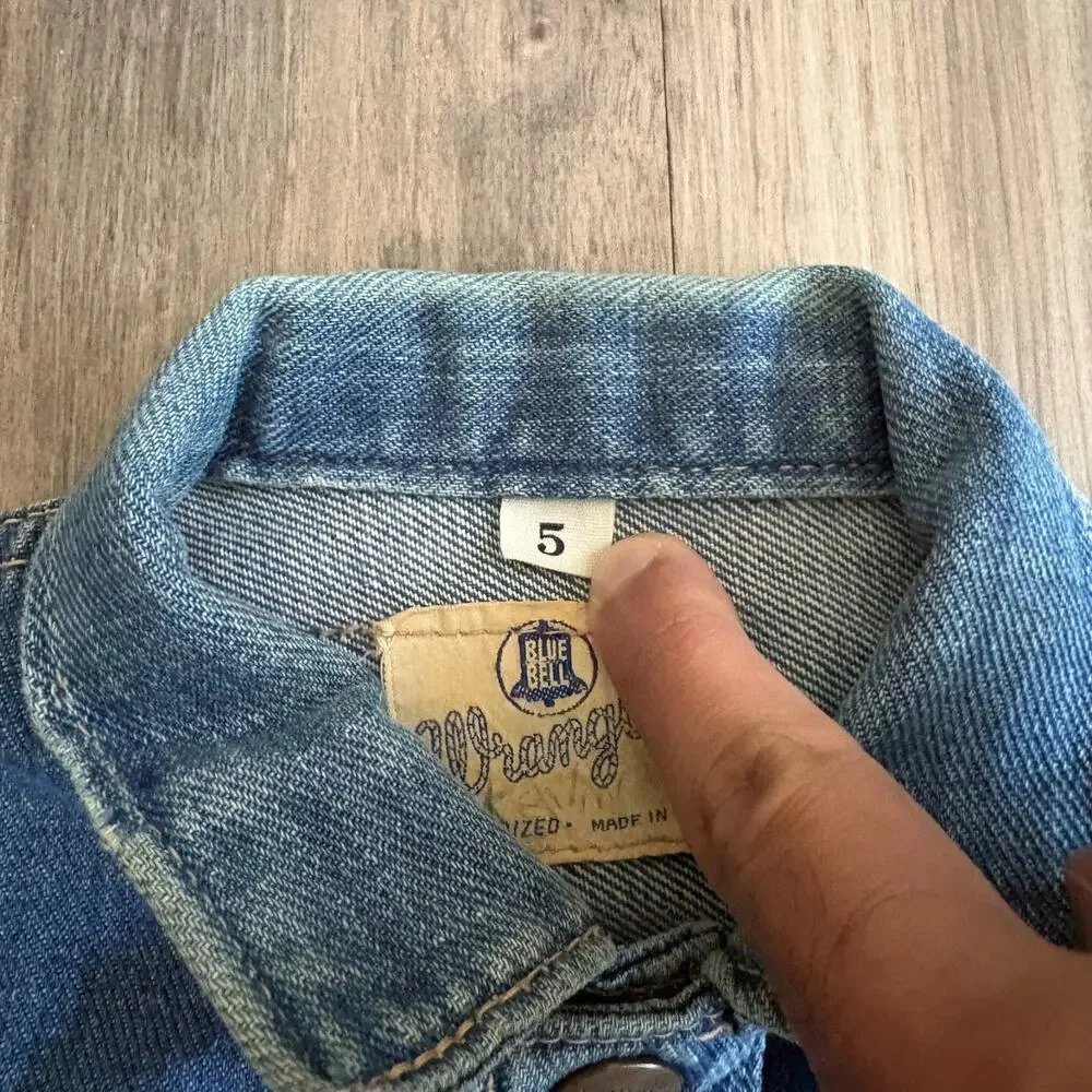 Vintage Wrangler Blue Bell Denim Jean Jacket Sanforized Kids Size 5 USA 1960s